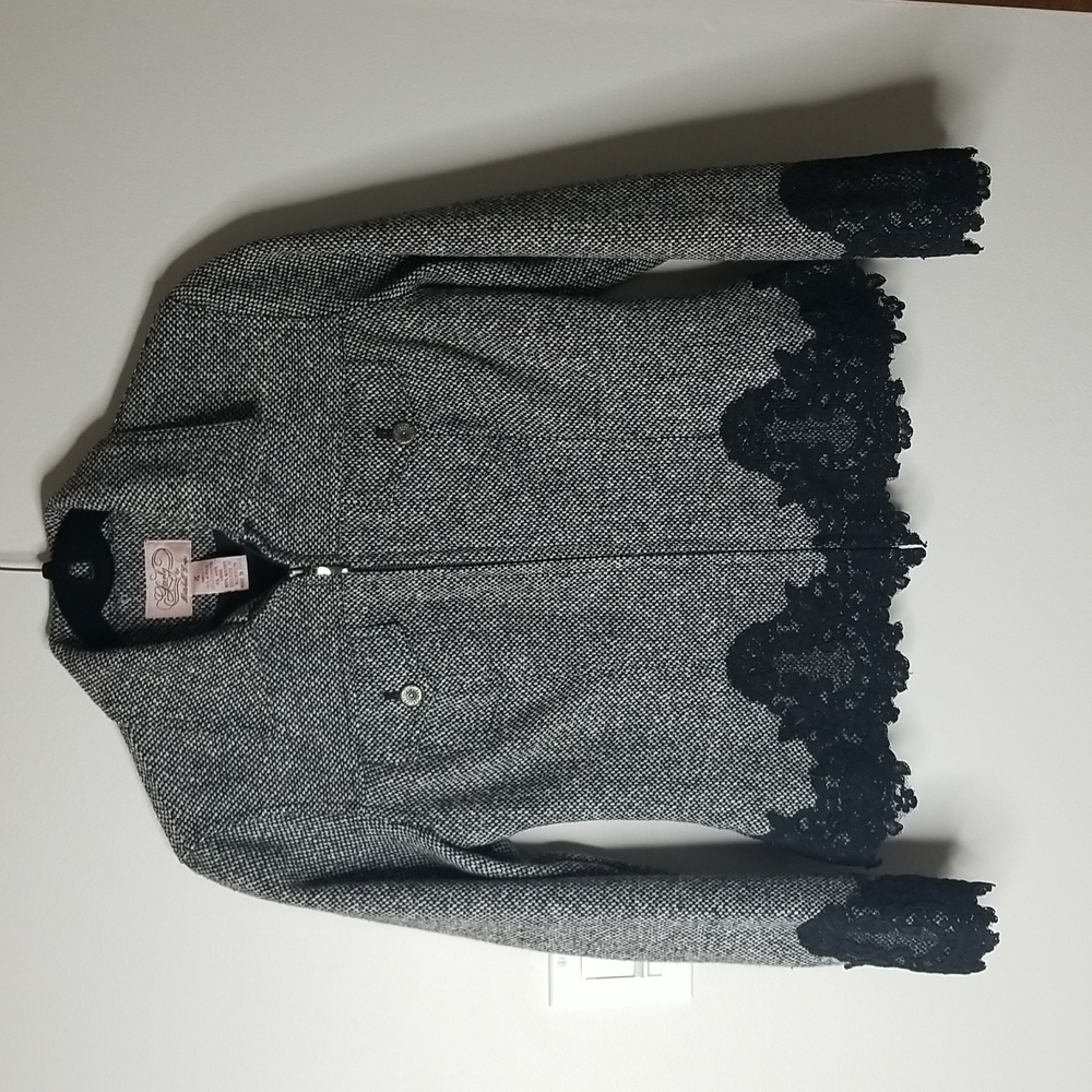 Lovely by Mitchell Gross Womens Tweed lave adorned full zip jacket